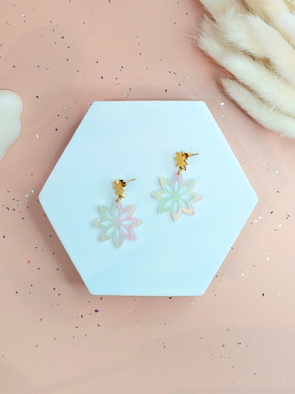 Boucles d'oreilles fleur mandala en acier inoxydable