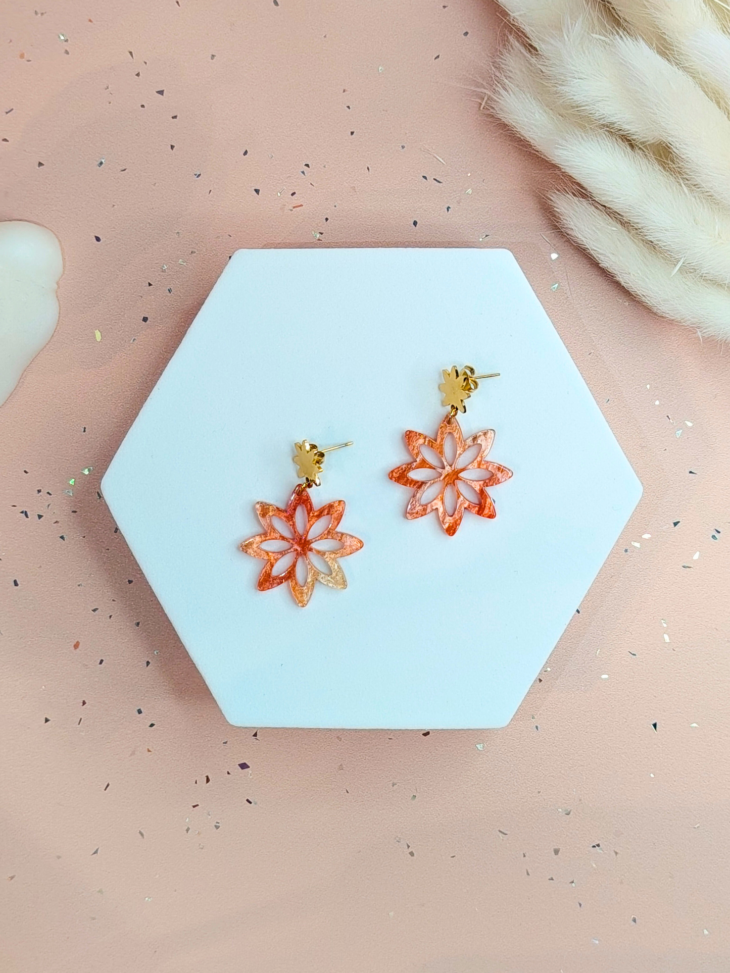 Boucles d'oreilles fleur mandala en acier inoxydable