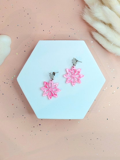 Boucles d'oreilles fleur mandala en acier inoxydable