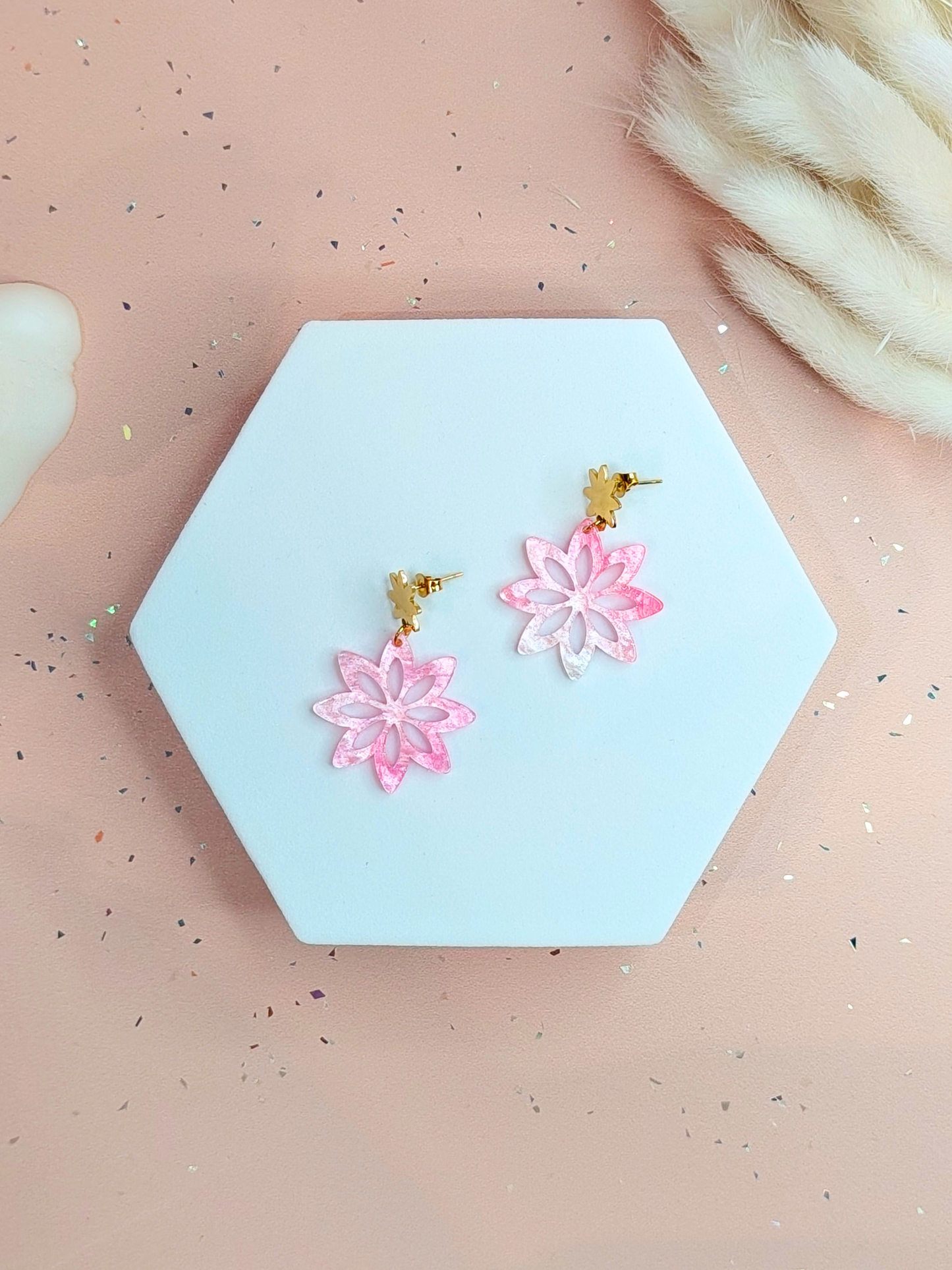 Boucles d'oreilles fleur mandala en acier inoxydable
