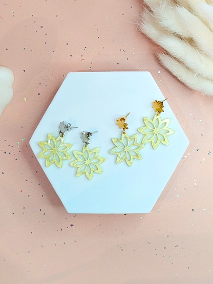 Boucles d'oreilles fleur mandala en acier inoxydable