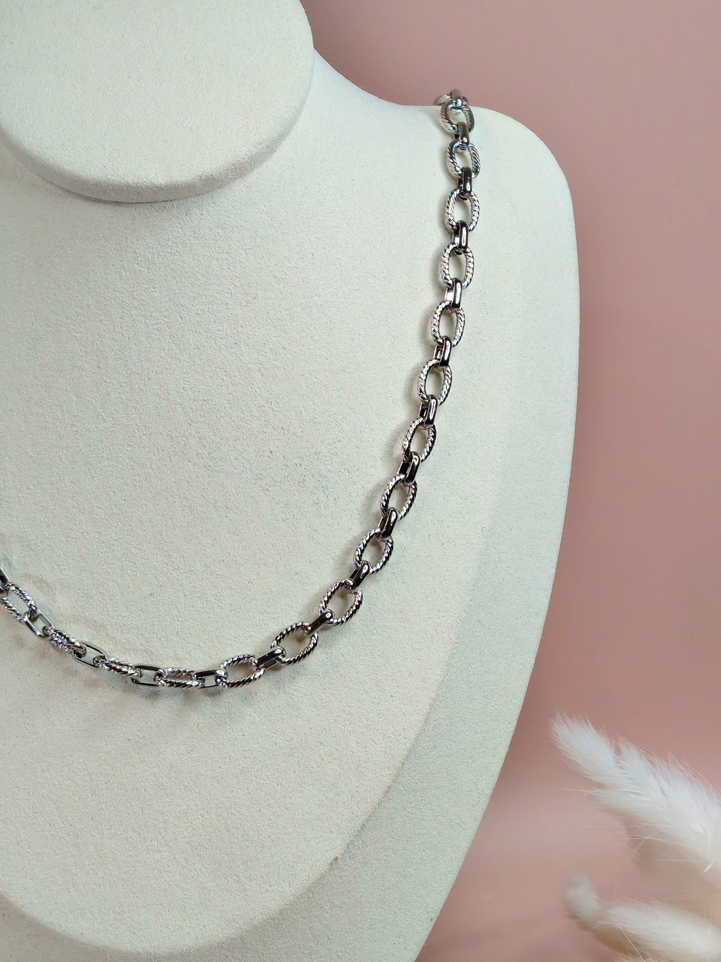 Collier charms personnalisé Éclat – Maille ovale torsadée en acier inoxydable