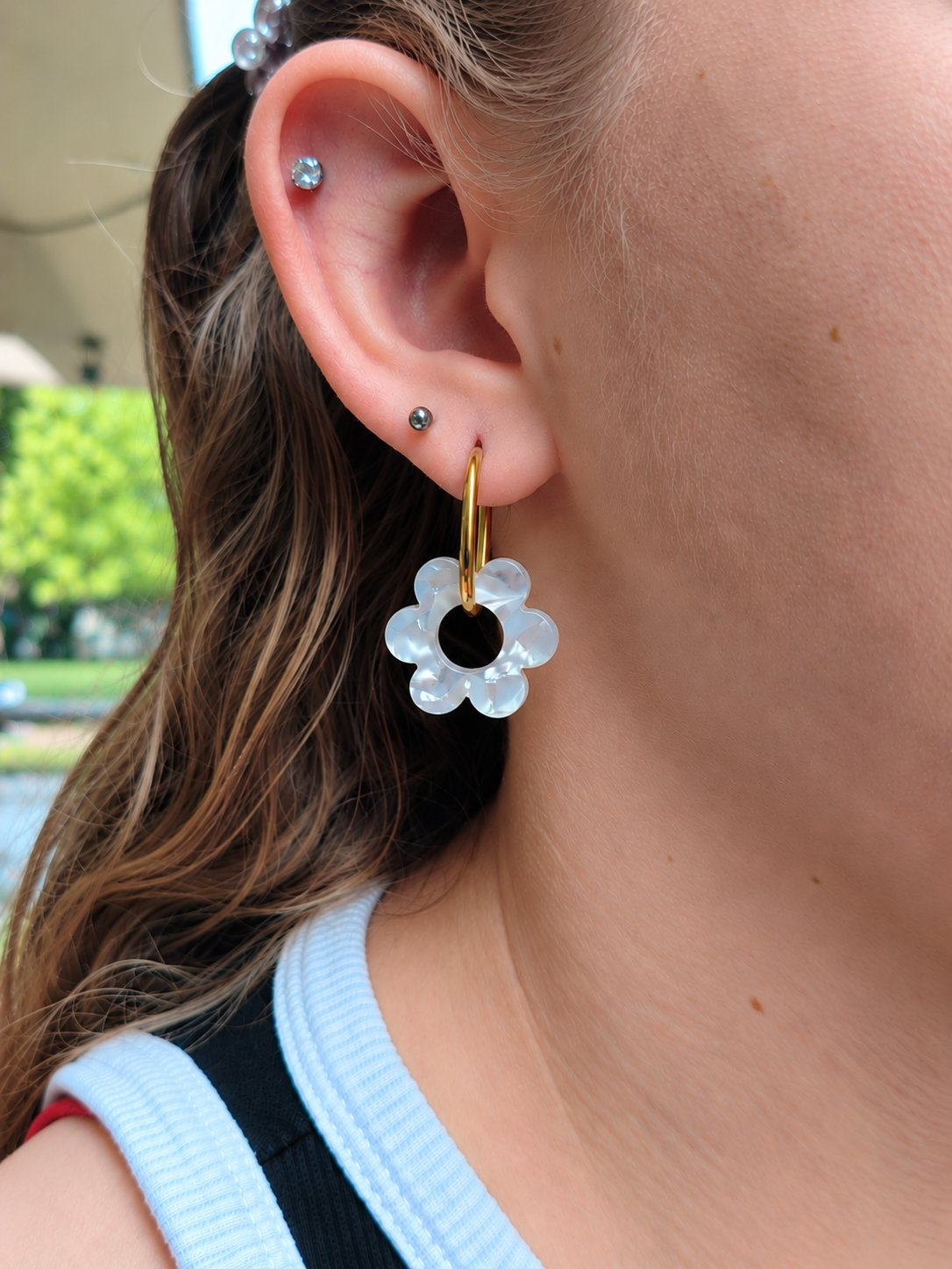 Boucles d'oreilles pampilles fleurs à motifs