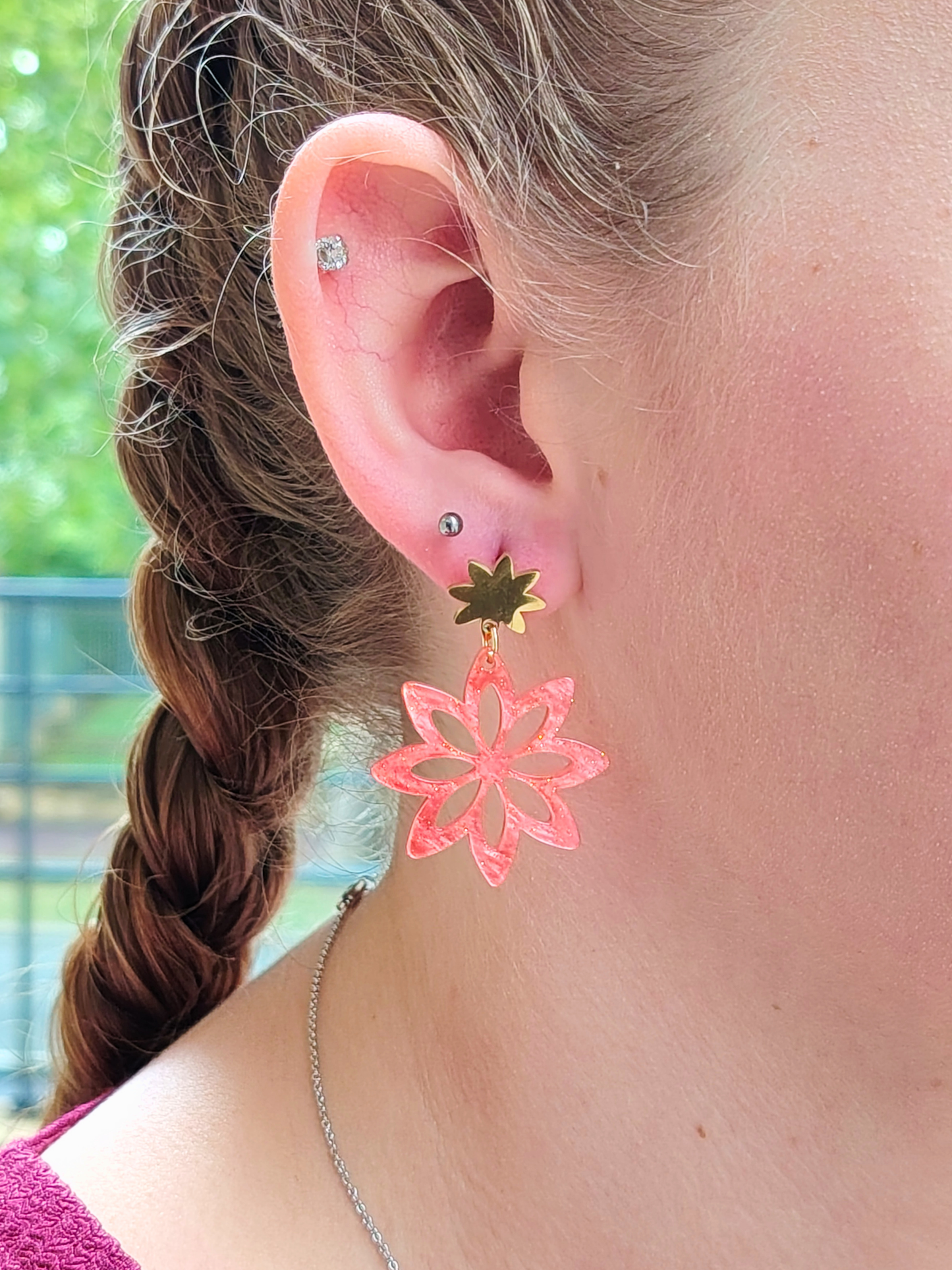 Boucles d'oreilles fleur mandala en acier inoxydable