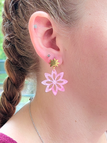 Boucles d'oreilles fleur mandala en acier inoxydable