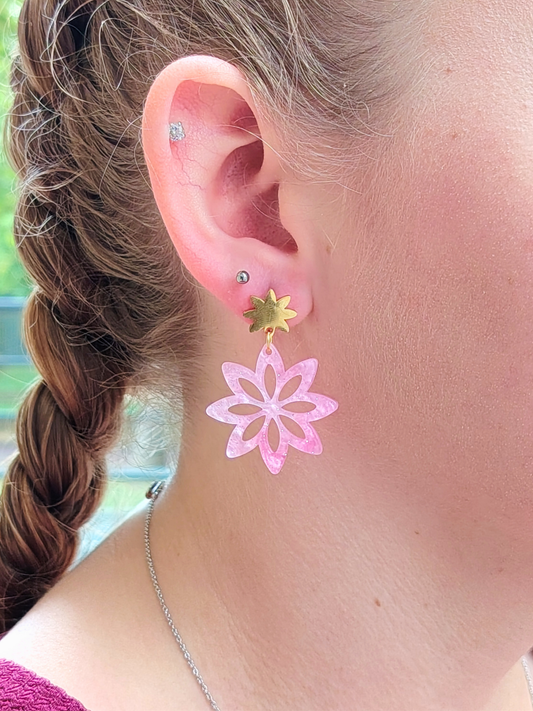 Boucles d'oreilles fleur mandala en acier inoxydable