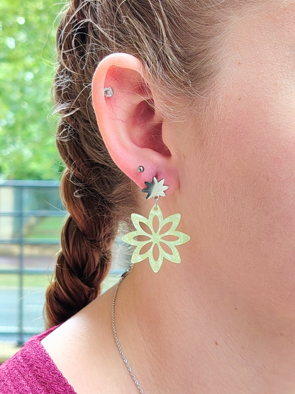 Boucles d'oreilles fleur mandala en acier inoxydable
