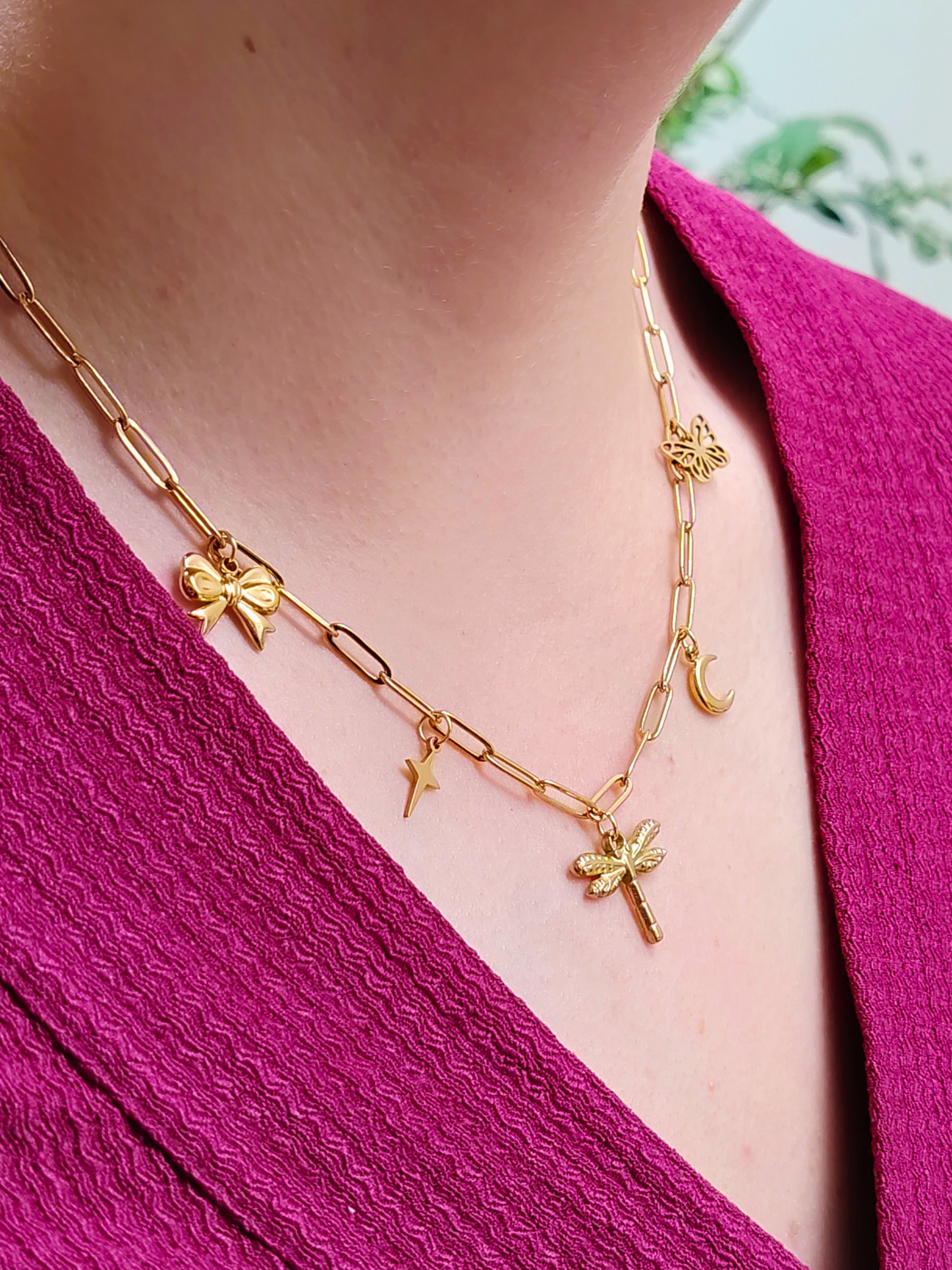 Collier charms personnalisé Alba – Maille trombone en acier inoxydable