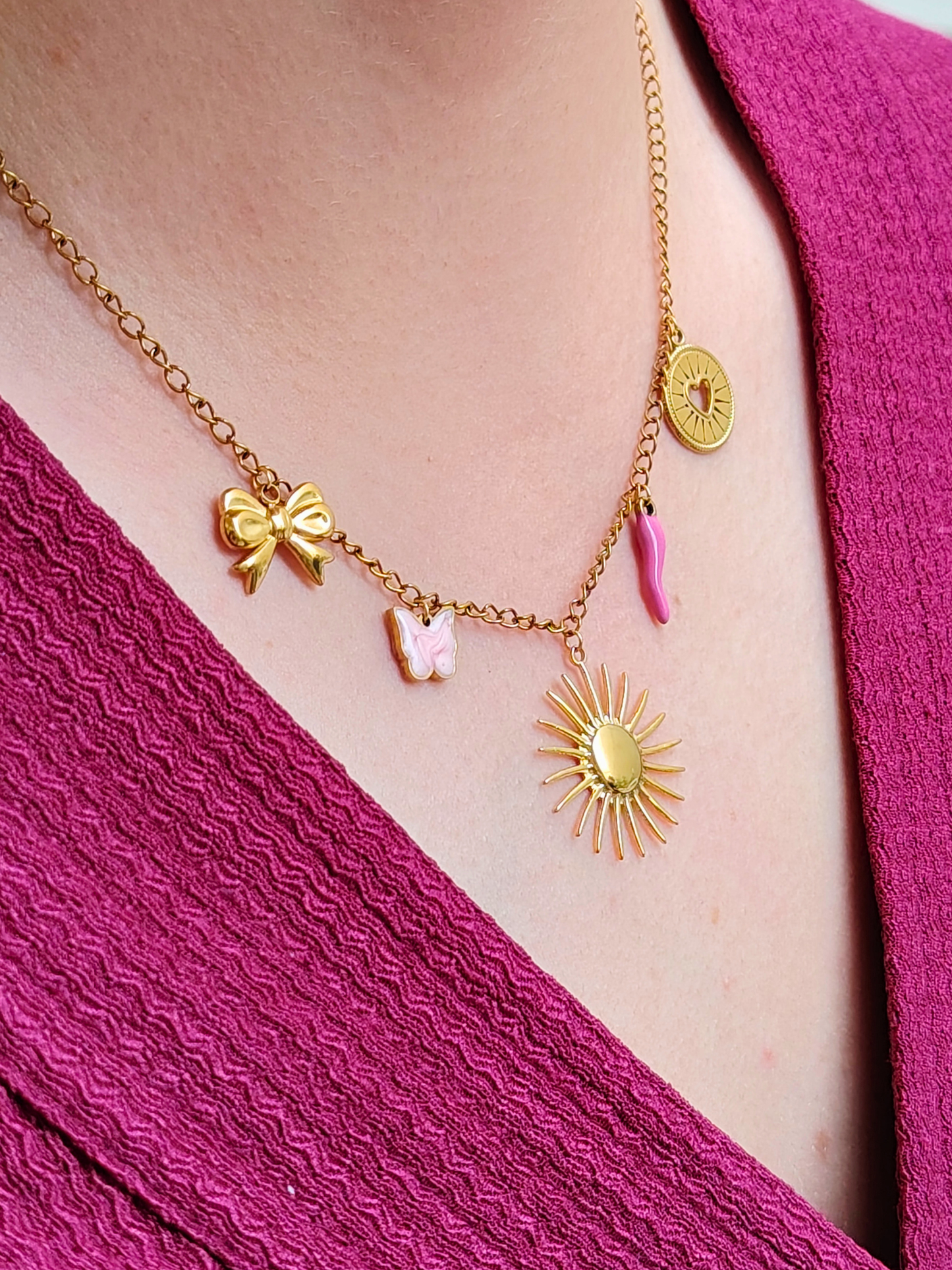 Collier charms personnalisé Iris – Maille forçat fine en acier inoxydable