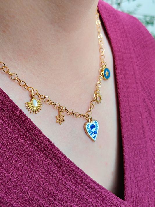Collier charms personnalisé Lya – Maille anneaux ronds fins en acier inoxydable