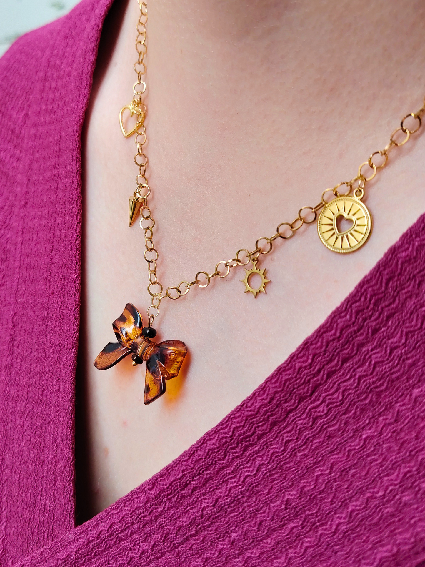 Collier charms personnalisé Lya – Maille anneaux ronds fins en acier inoxydable