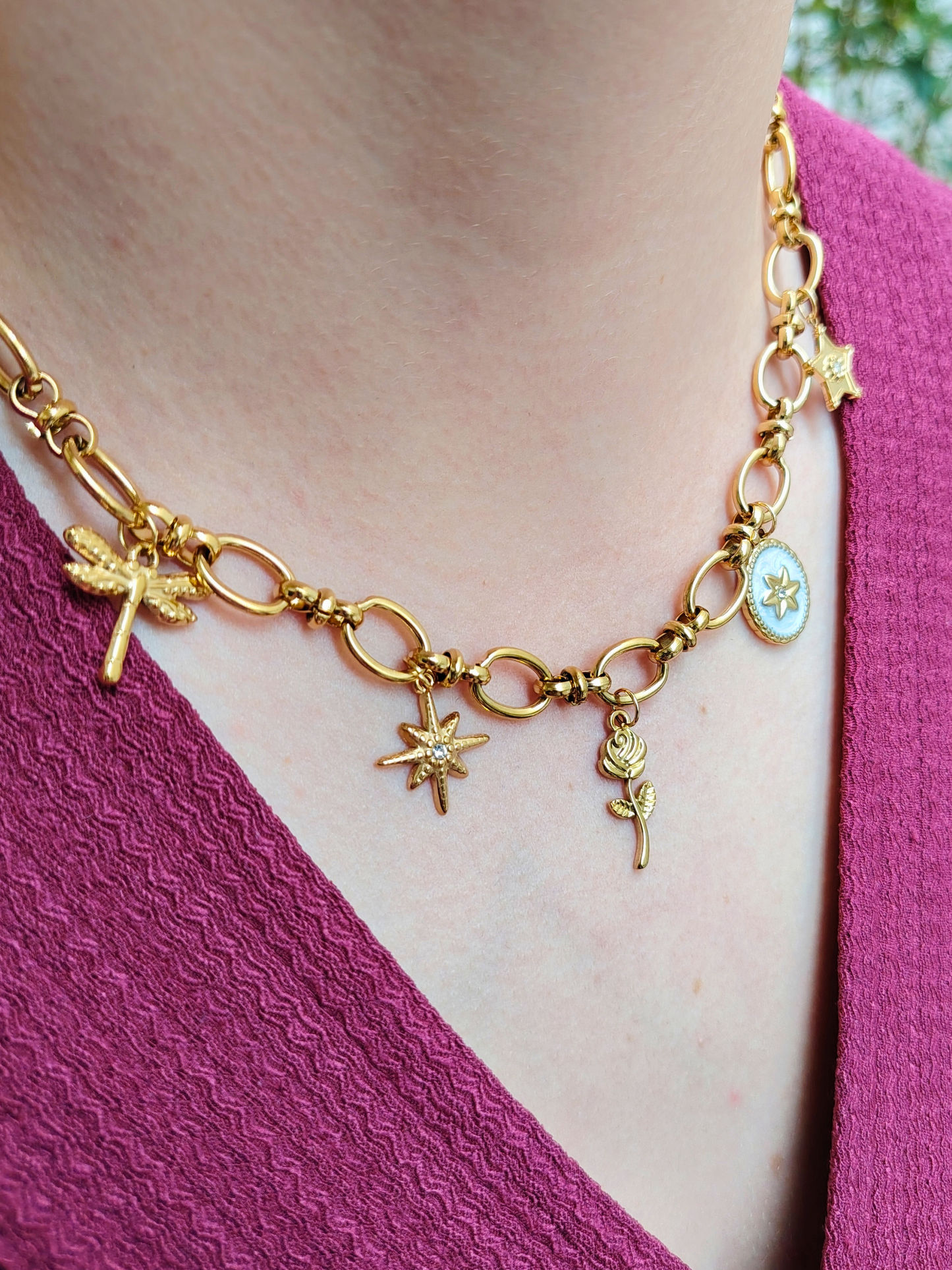 Collier charms personnalisé Solène – Maille ovale large en acier inoxydable