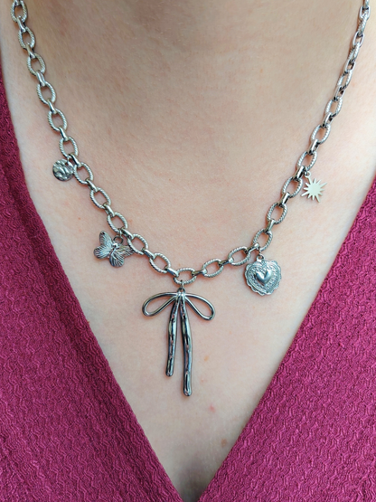 Collier charms personnalisé Éclat – Maille ovale torsadée en acier inoxydable