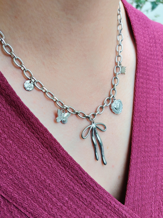 Collier charms personnalisé Éclat – Maille ovale torsadée en acier inoxydable
