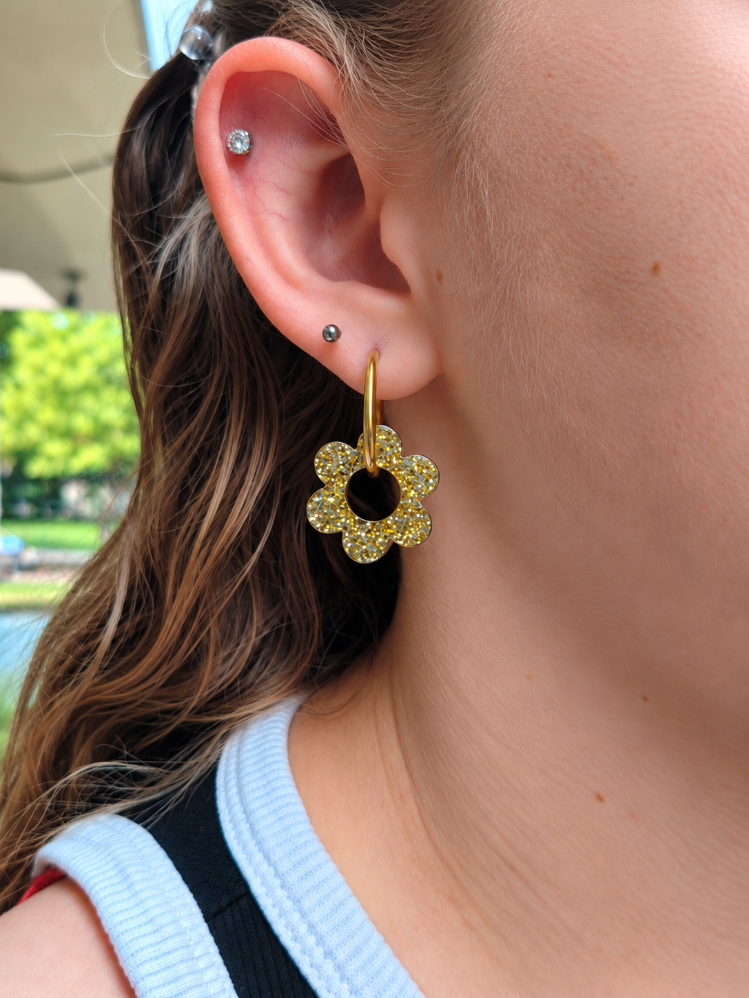 Boucles d'oreilles pampilles fleurs à motifs