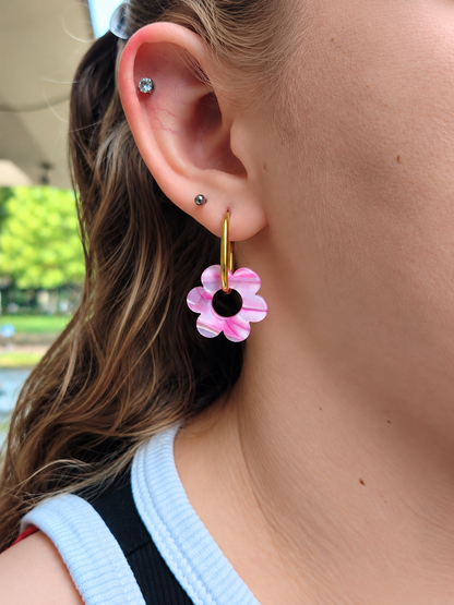Boucles d'oreilles pampilles fleurs à motifs