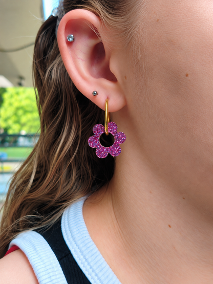 Boucles d'oreilles pampilles fleurs à motifs