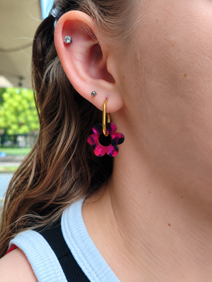 Boucles d'oreilles pampilles fleurs à motifs
